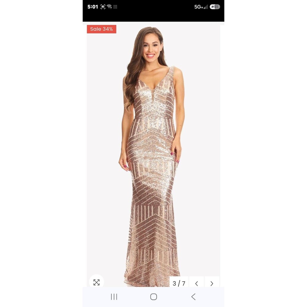 Eureka. Sequin V-Neck Maxi Dress in Rose Gold